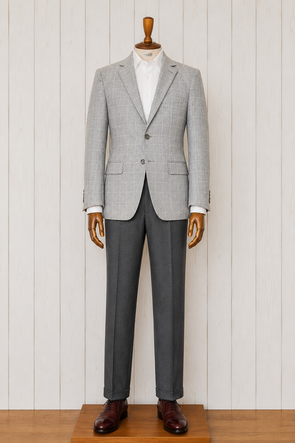 Renoir Light Grey Windowpane Slim Fit Sport Coat