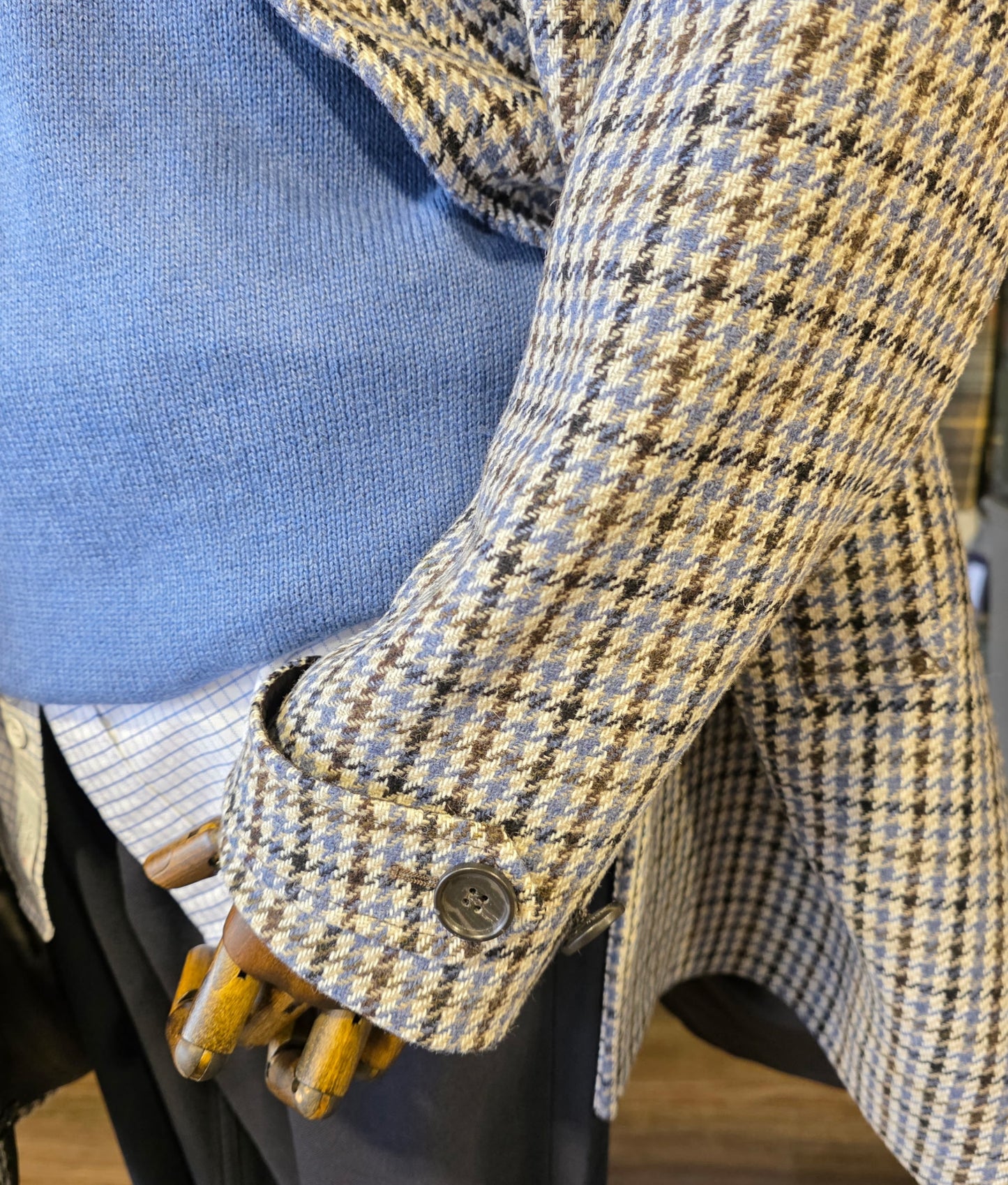 Tiger of Sweden Grey, Black and Blue Houndstooth Wool Blend Car Coat