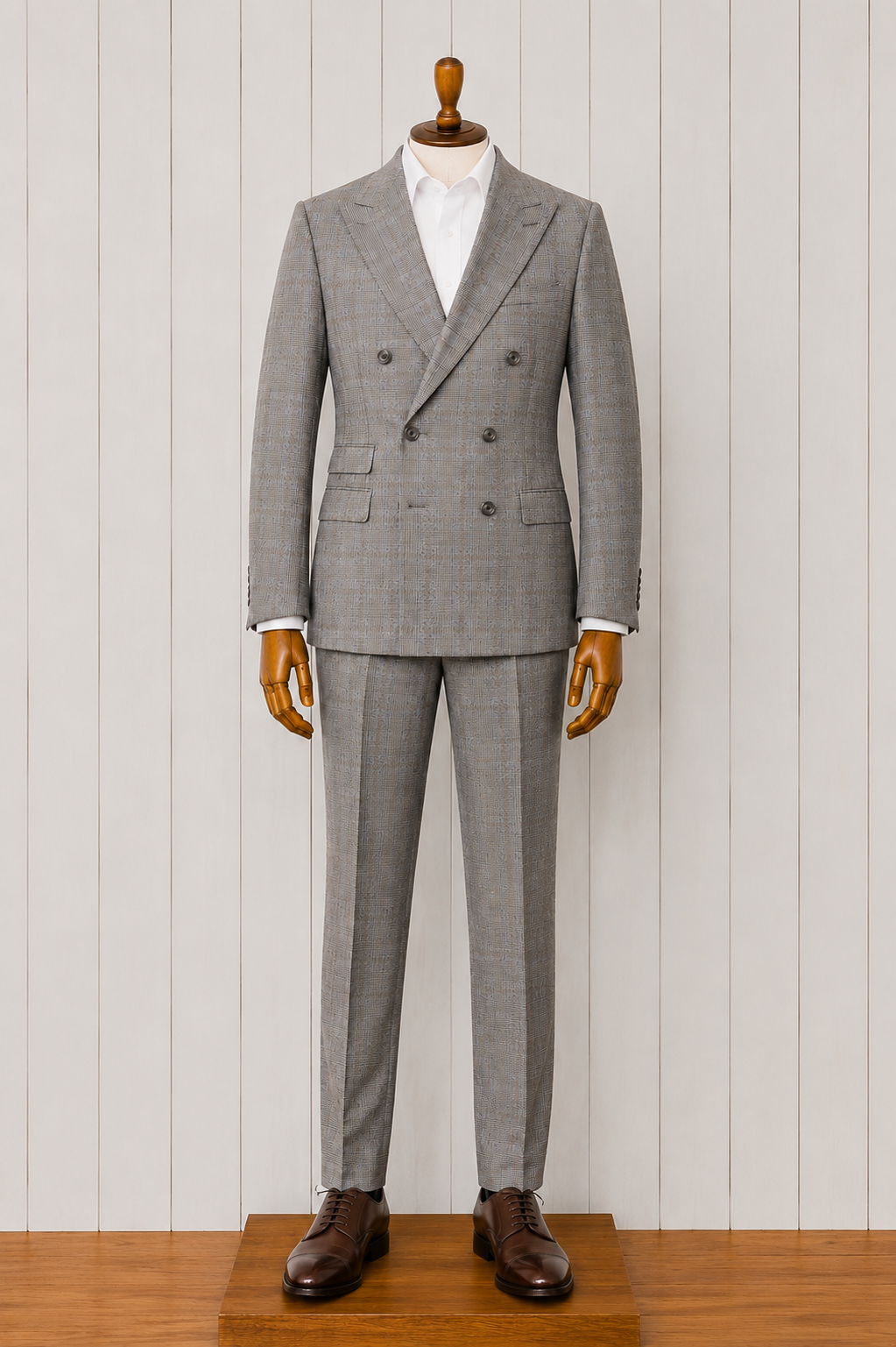English Laundry EL12-60-093 Double Breasted Grey and Brown Plaid Slim Fit Suit