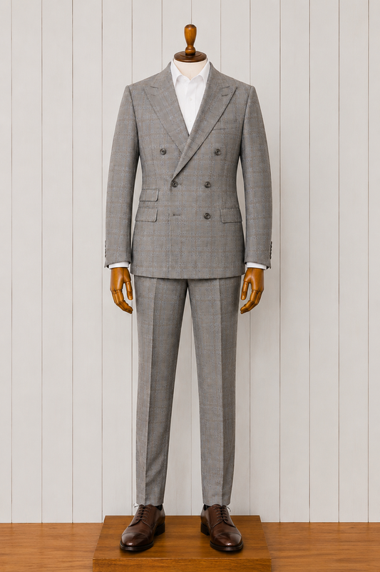 English Laundry EL12-60-093 Double Breasted Grey and Brown Plaid Slim Fit Suit