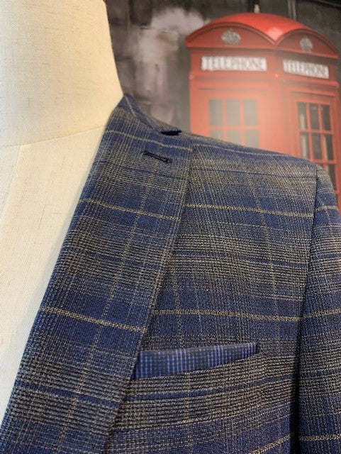 Manchester and Tailor Slim Fit Blue and Grey Plaid