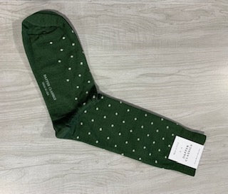 Dapper Socks Forrest Green with Cream Dots Mid Calf