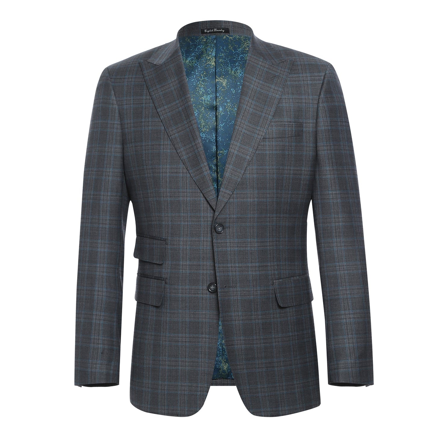 EL62-68-095 Wool Gray Checked Peak Suit