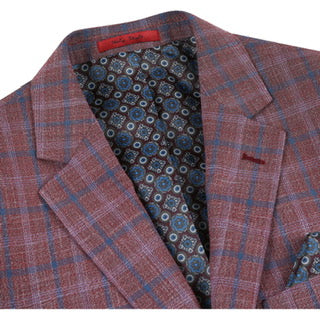 Renoir Washed Burgundy and Blue Windowpane Sport Coat Classic Fit on clearance