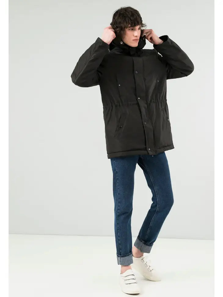 Dasti Black Waterproof Hooded Parka for Men on clearance