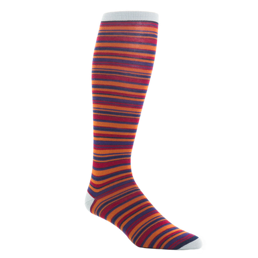 Dapper Classics Dress Navy, Burnt Orange, Grape, and Burgundy Variegated Stripe Fine Merino Wool Sock