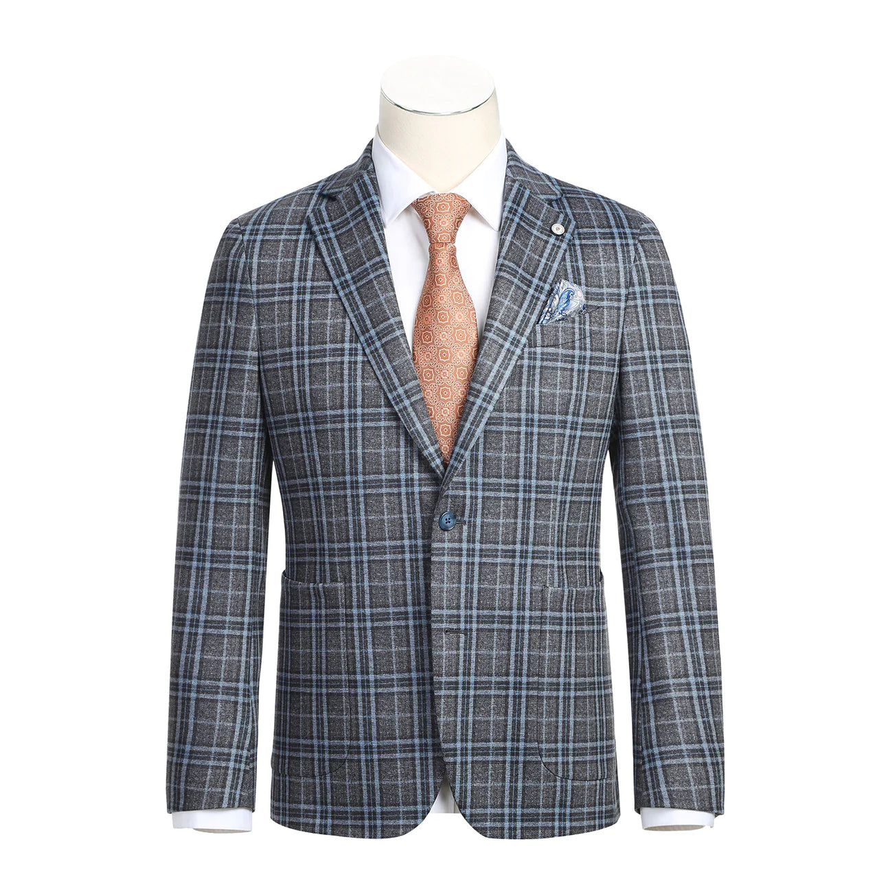 Pellagio half canvas Grey/Blue Windowpane Slim Fit Sport Coat