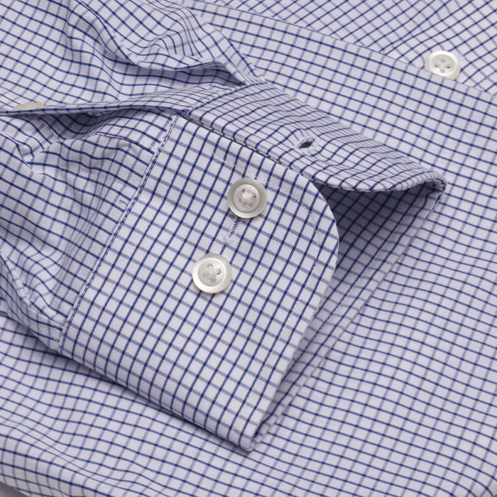 Cooper and Stewart Blue and White Grid Check Classic Fit Dress Shirt