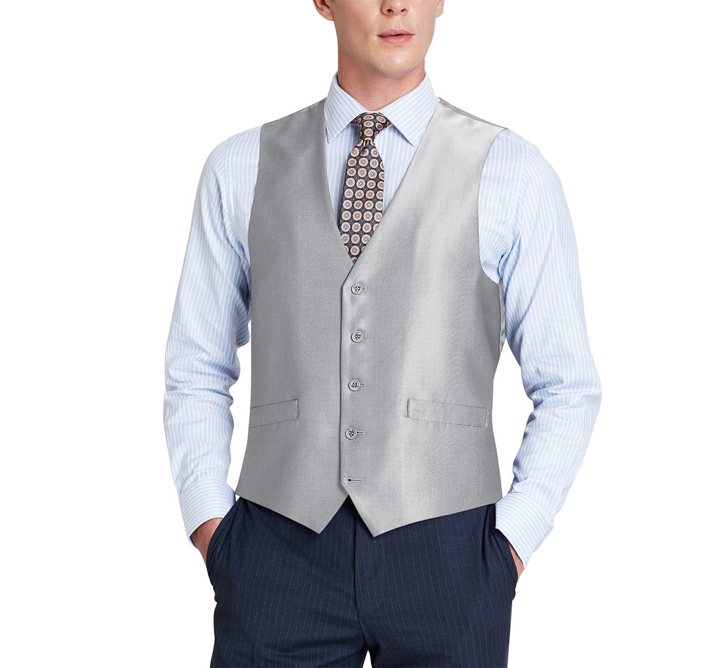 207-2 Men's Classic Fit Sharkskin Suit Vest