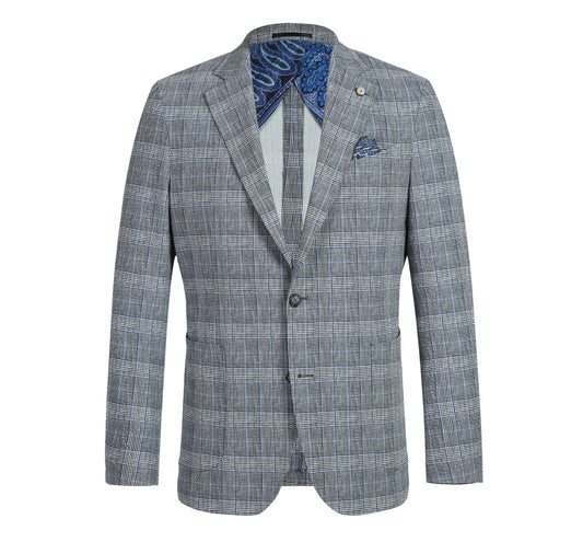PS22-8 Men's Half Canvas Gray Check Blazer