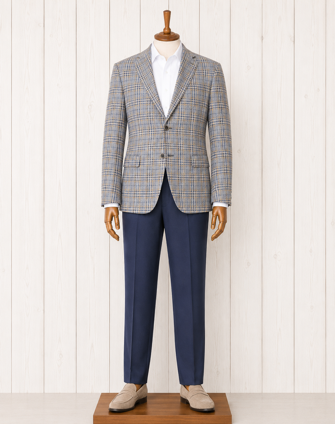 TG Signature Series Fall 2025 Grey, Navy and Taupe Windowpane Cashmere Blend Sport Coat on sale
