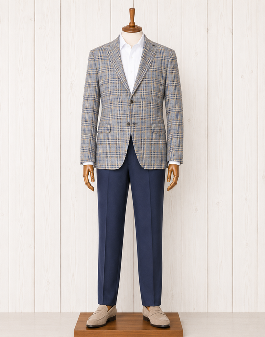 TG Signature Series Fall 2025 Grey, Navy and Taupe Windowpane Cashmere Blend Sport Coat on sale