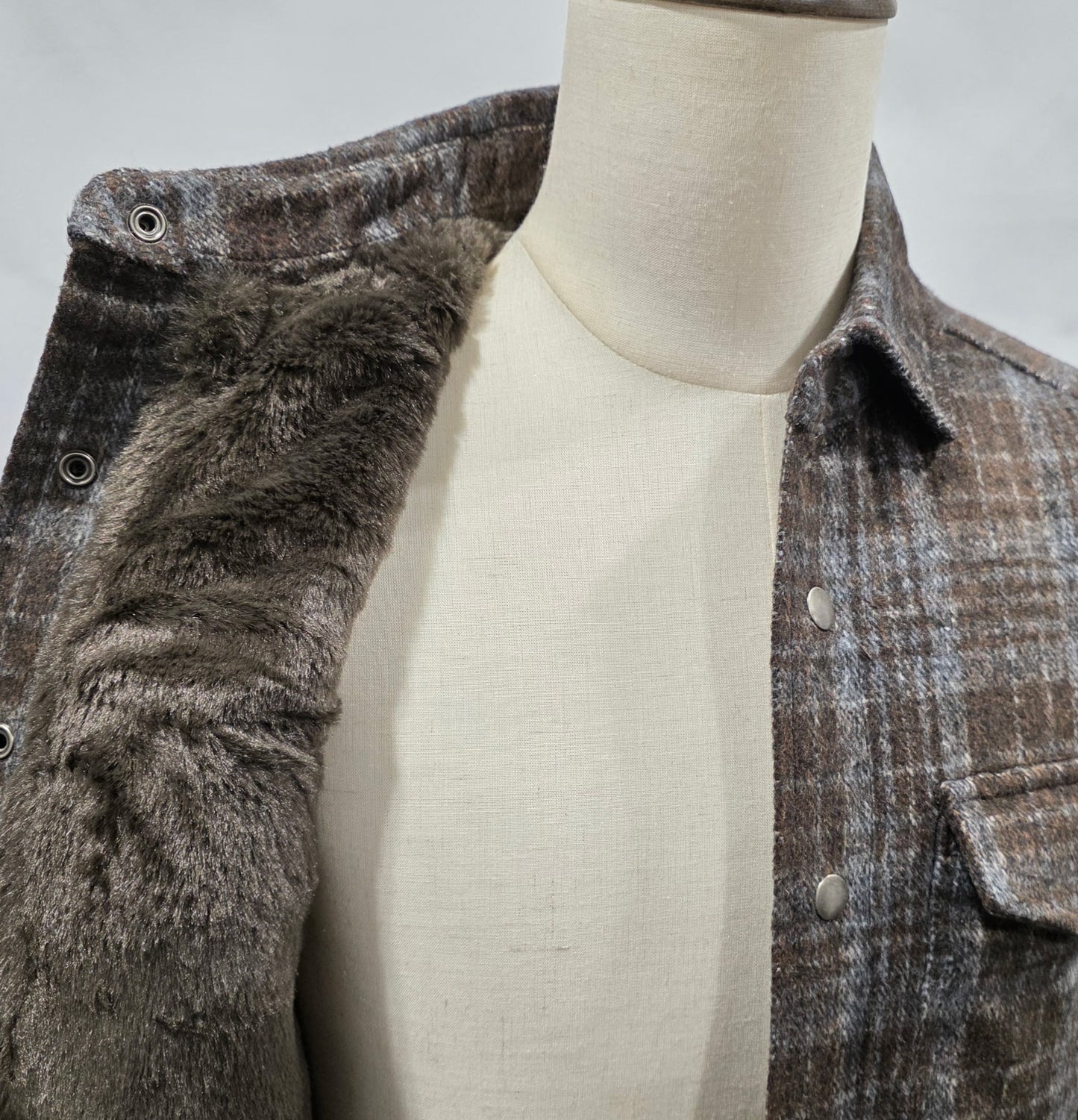 Nicoby Brown and Frost Blue Mink Fleece Lined Shirt Jacket