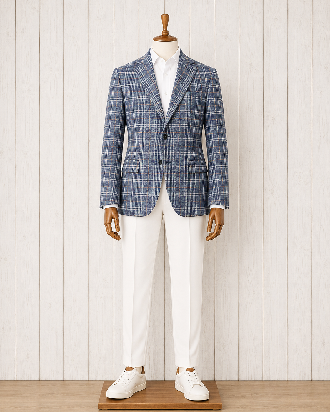 Scabal Medium Blue and Orange Windowpane Wool and Linen SoHo Jacket Riviera Trend on sale