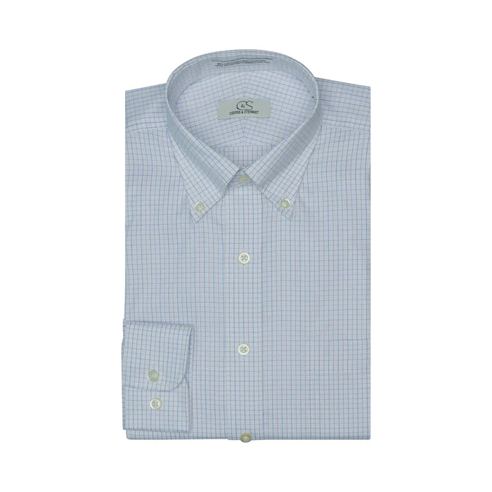 Cooper and Stewart Blue and Lavender Tattersall Button Down Non-Iron S ...