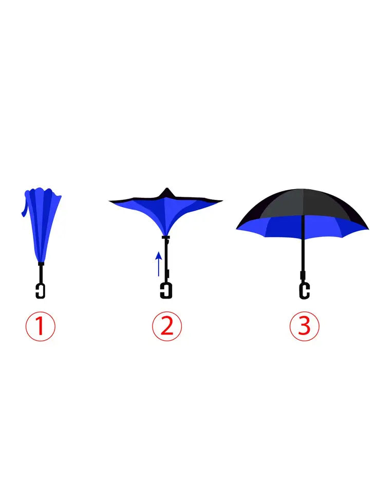 Parquet Blue Flower Double Layer Inverted Umbrella