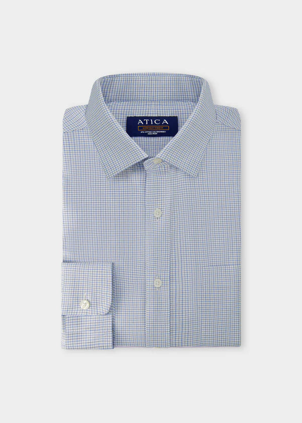 Atica Micro Blue Check Long Sleeve With Hidden Button-Down Collar Classic Fit Shirt