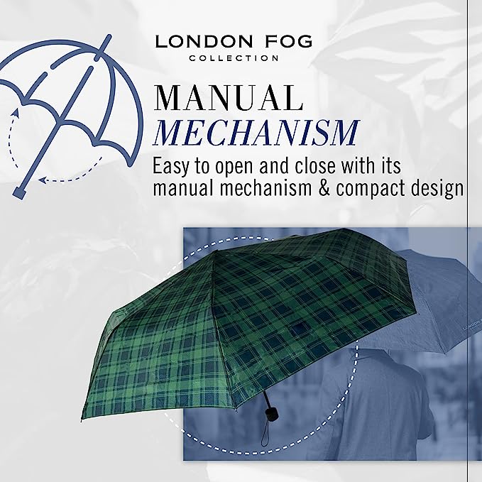 London Fog 42" Manual Open Super Mini Umbrella - Navy Tartan