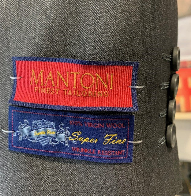 Mantoni Charcoal Herringbone 2 Button 100% Virgin Wool