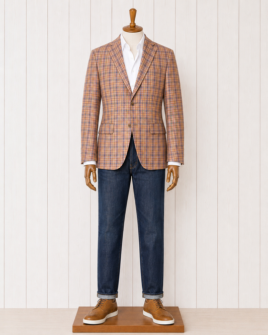 TG Signature Series Rust/Gold/Navy/Grey Sport Coat Fabric from Italy