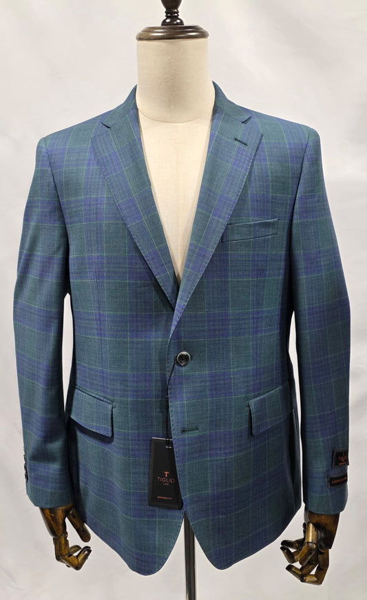 Tiglio Green and Blue Plaid Sport Coat