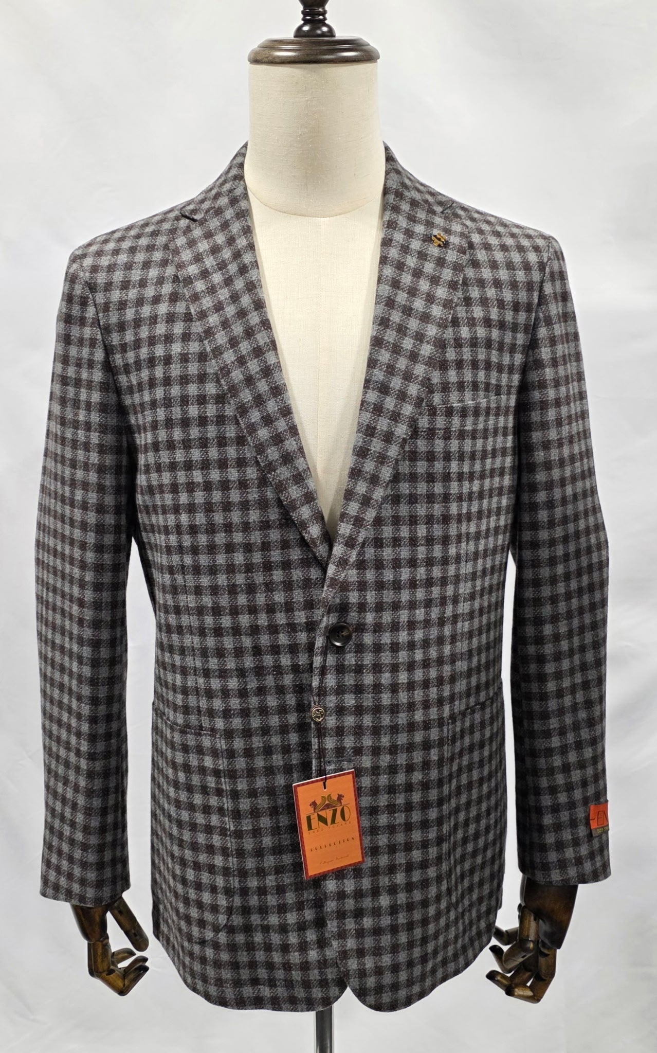 Enzo Grey and Brown Check Modern Fit Sport Coat