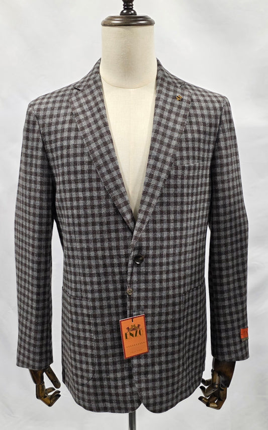 Enzo Grey and Brown Check Modern Fit Sport Coat