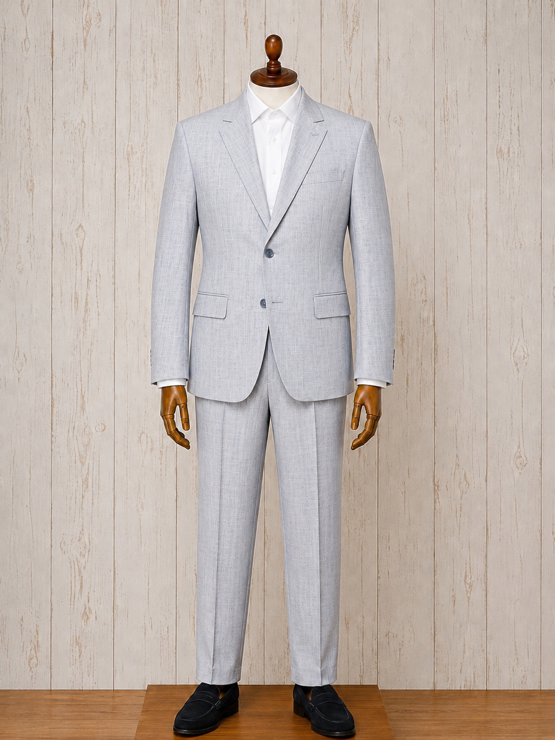English Laundry Blended Light Blue Textured Notch Lapel Slim Fit Suit