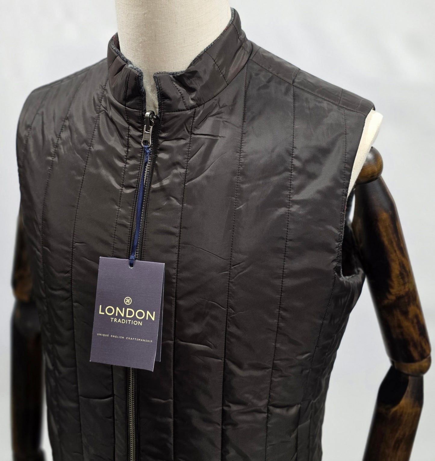 London Tradition Tweed Stewart Hunting Weathered Brown, Green, Yellow, Red and Blak Windowpane Reversible Wool Vest