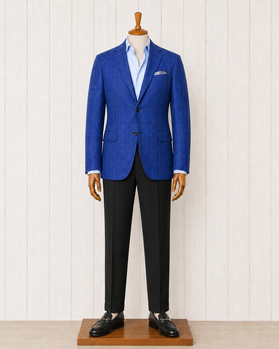 Renoir Blue/Black/Light Grey Plaid Slim Fit Sport Coat
