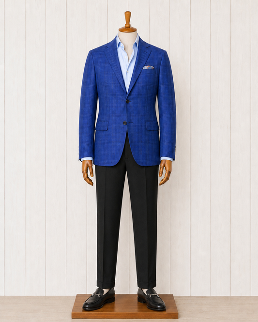 Renoir Blue/Black/Light Grey Plaid Slim Fit Sport Coat