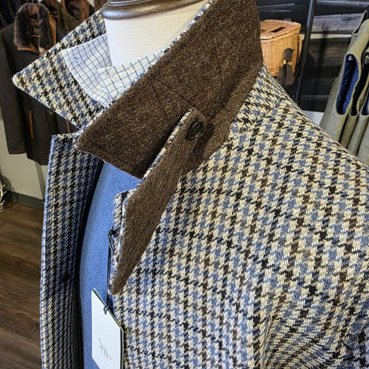Tiger of Sweden Grey, Black and Blue Houndstooth Wool Blend Car Coat
