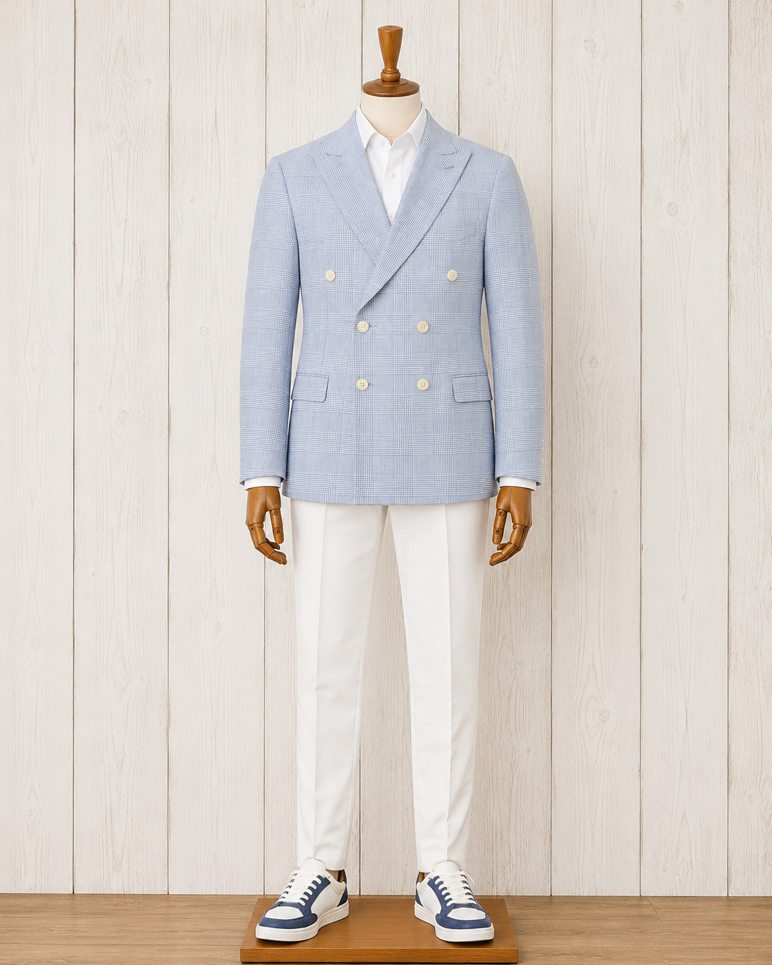 Tiglio Blue and White Double-Breasted Peak Lapel Modern Fit Sport Coat