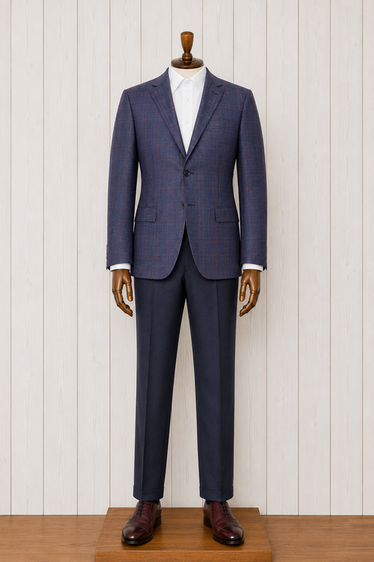 Alessandro Vittelo Navy, Burgundy and Blue Windowpane Slim Fit Sport Coat