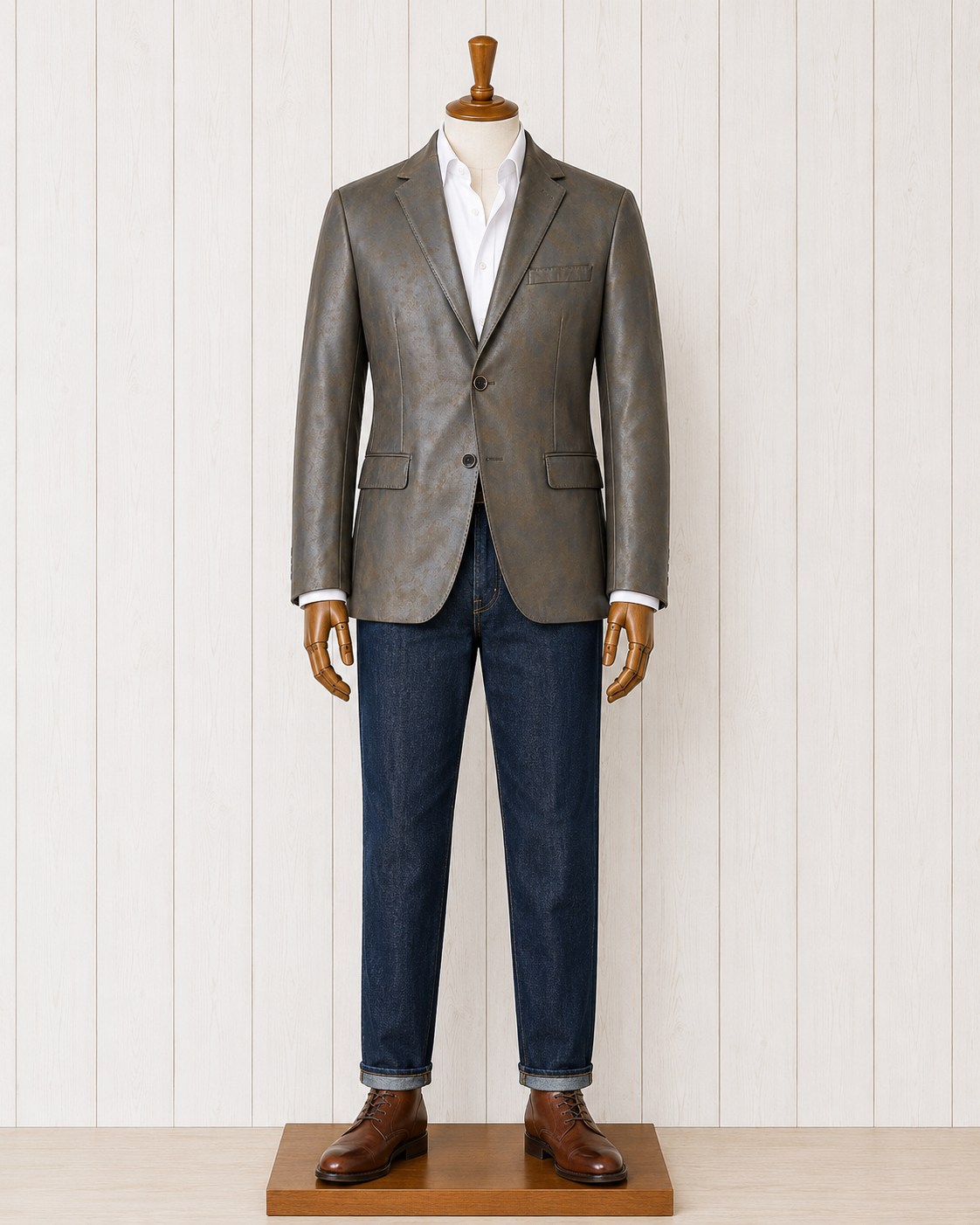 Enzo Faux Brown Leather Modern Fit Sport Coat