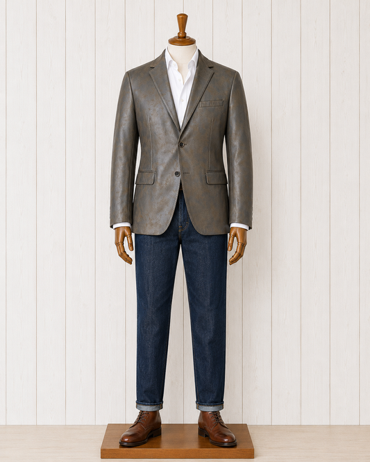 Enzo Faux Brown Leather Modern Fit Sport Coat