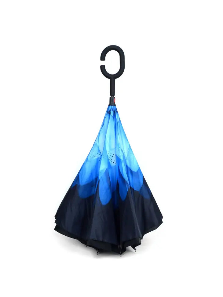 Parquet Blue Flower Double Layer Inverted Umbrella
