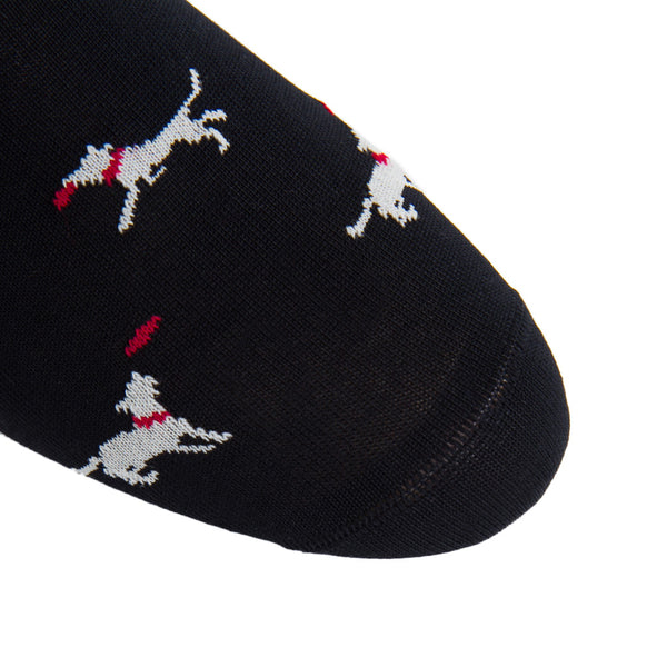DAPPER CLASSICS BLACK WITH TAN DOG CATCHING RED FRISBEE COTTON SOCK LINKED TOE MID-CALF