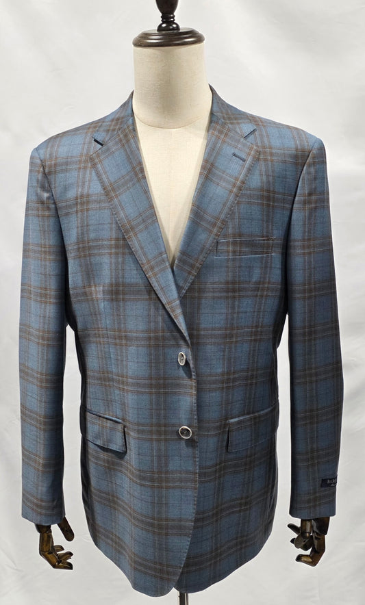 Barocci Light Teal and Blue Plaid Modern Fit Sport Coat