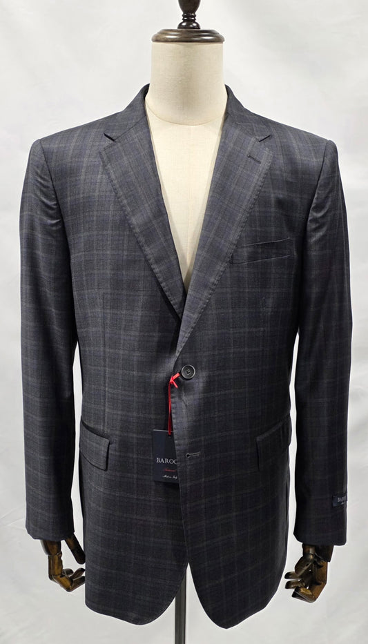 Barocci Charcoal Grey and Purple Plaid Modern Fit Sport Coat