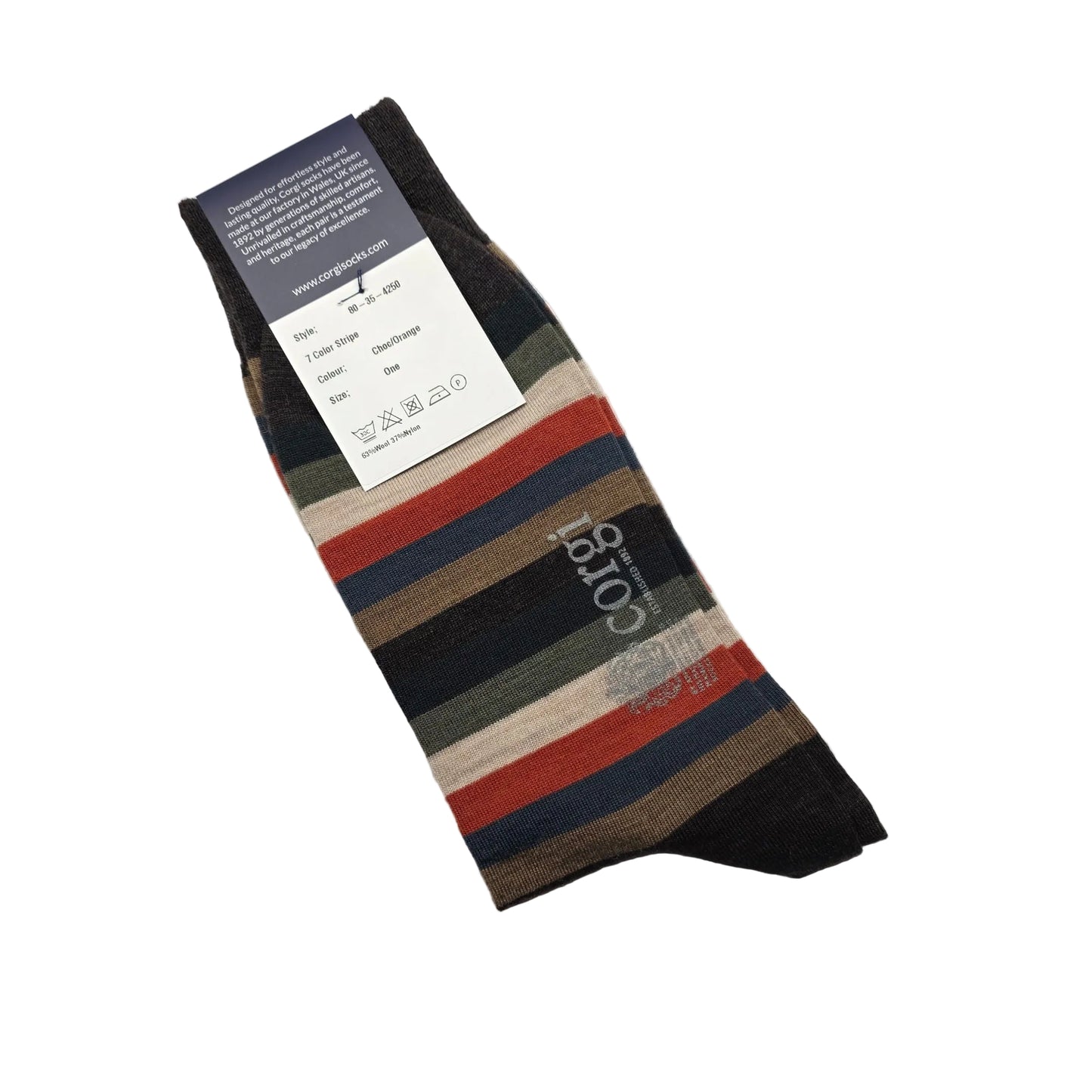 Corgi Premium Olive, Tan, Orange, Grey, Taupe and Brown Striped Socks