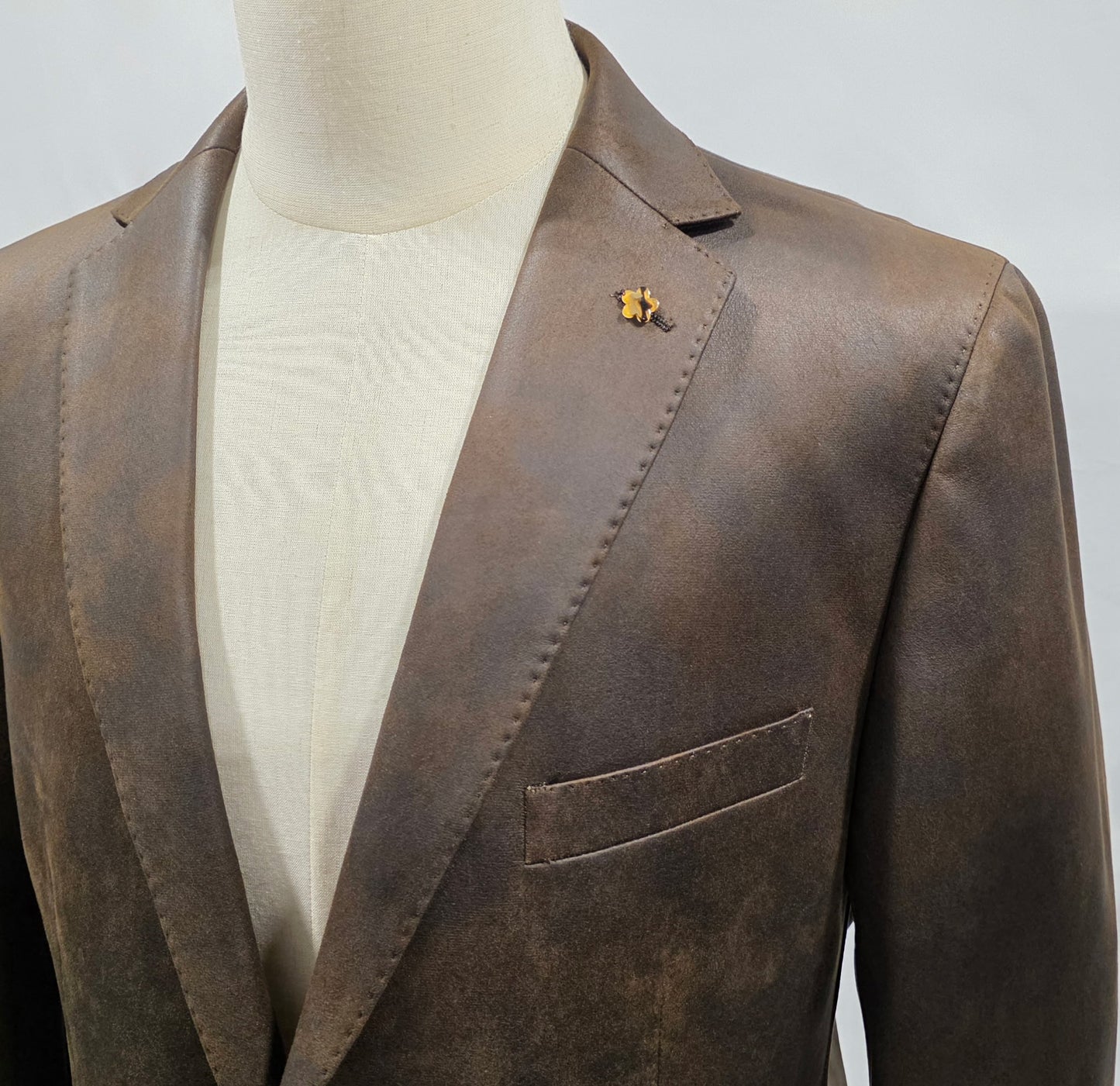 Enzo Faux Brown Leather Modern Fit Sport Coat
