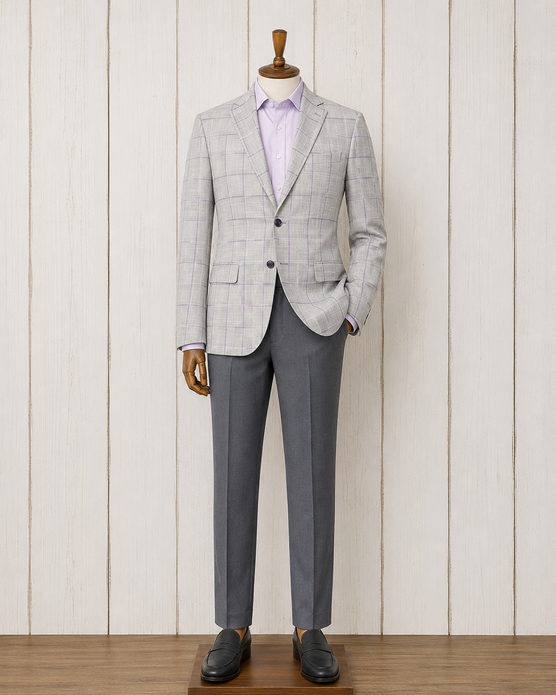 Tiglio Grey and Purple Windowpane Modern Fit Wool Sport Coat