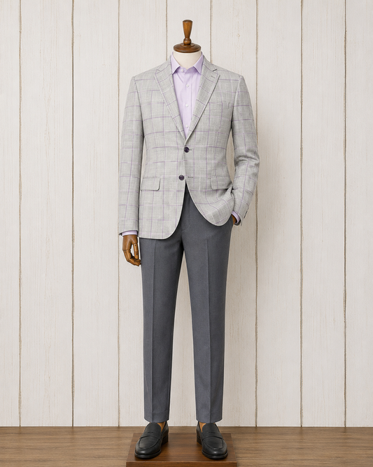 Tiglio Grey and Purple Windowpane Modern Fit Wool Sport Coat on sale