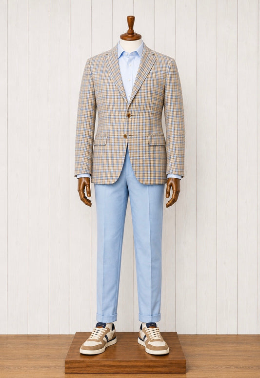 TG Signature Series Modern Fit Beige/Blue/Brown Sport Coat