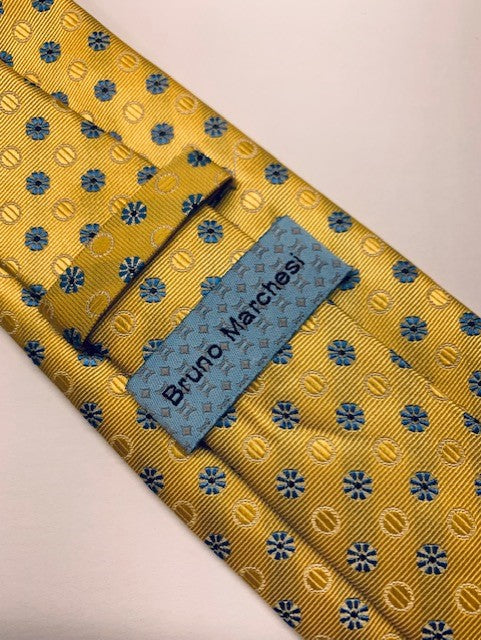 Bruno Marchesi Yellow Floral Medallion 100% Silk Tie