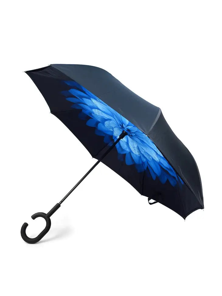 Parquet Blue Flower Double Layer Inverted Umbrella