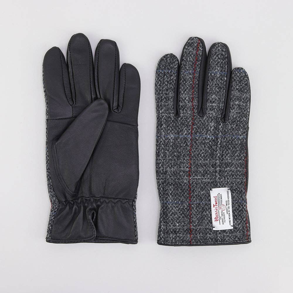 Grey Harris Tweed Leather Gloves on clearance