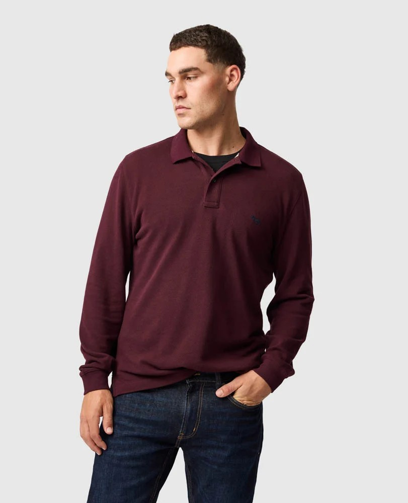 Rodd and Gunn Long Sleeve Sports Fit Gunn Polo Black Fig