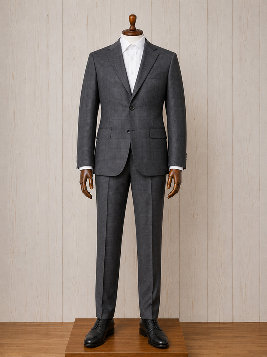Dray Scott Charcoal and Navy Plaid Notch Lapel Suit Reda Fabric from Italy